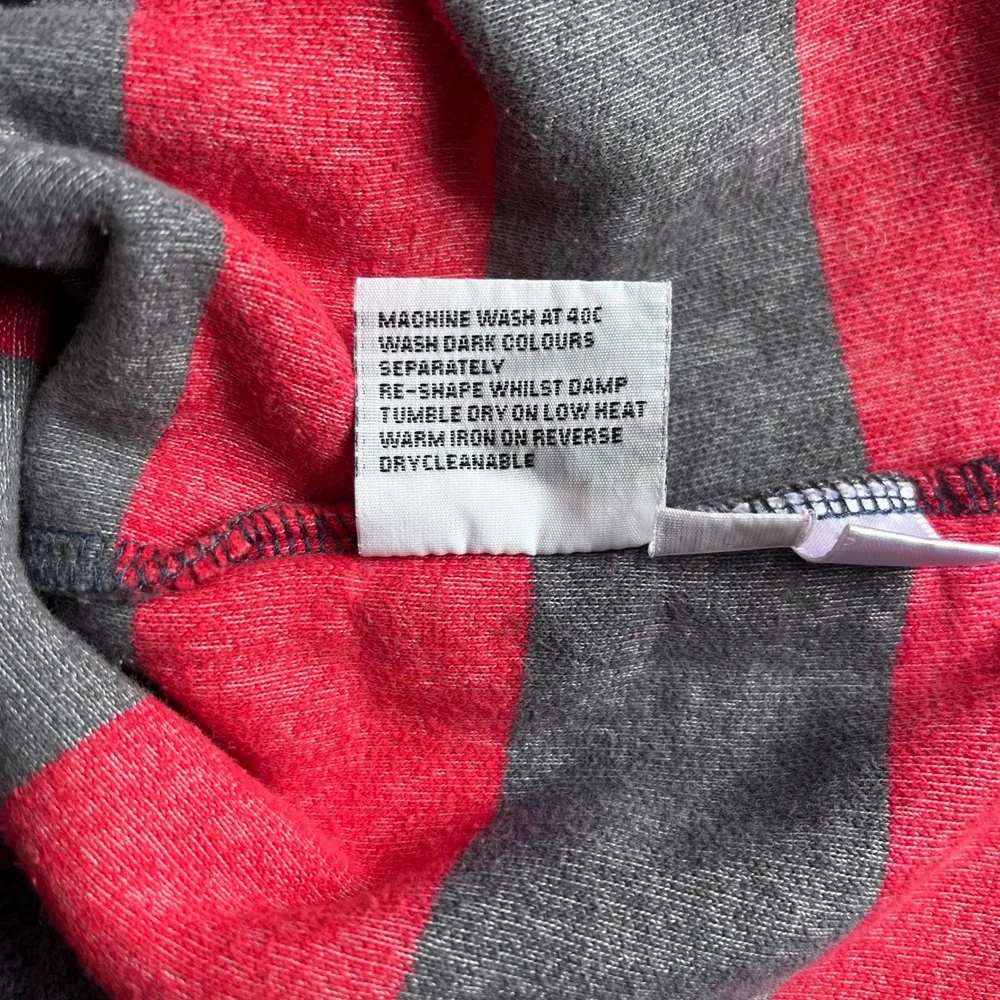 Mini Boden Mock Neck Striped Fleece Pullover Sweater Red‎ Gray Stripes size 7-8Y